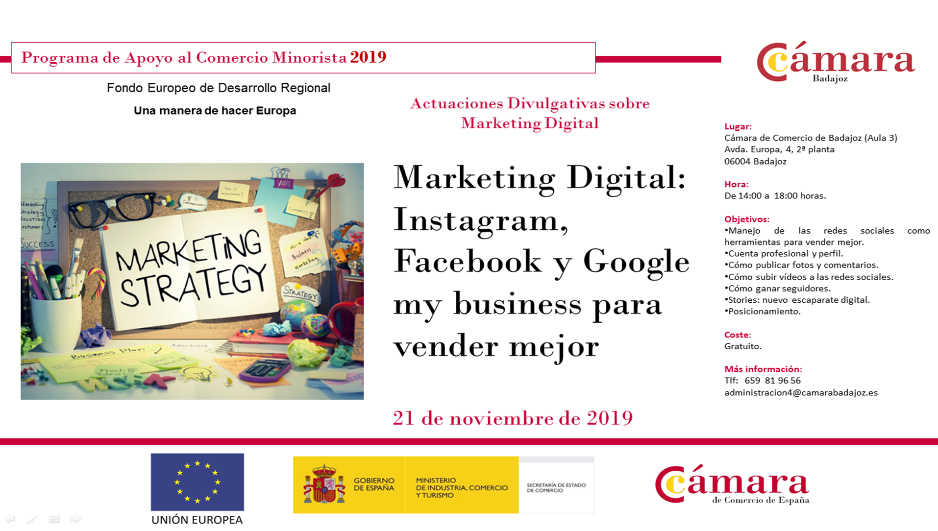 BADAJOZ- PCM 2019 - Marketing Digital: Instagram, Facebook y Google my business para vender mejor