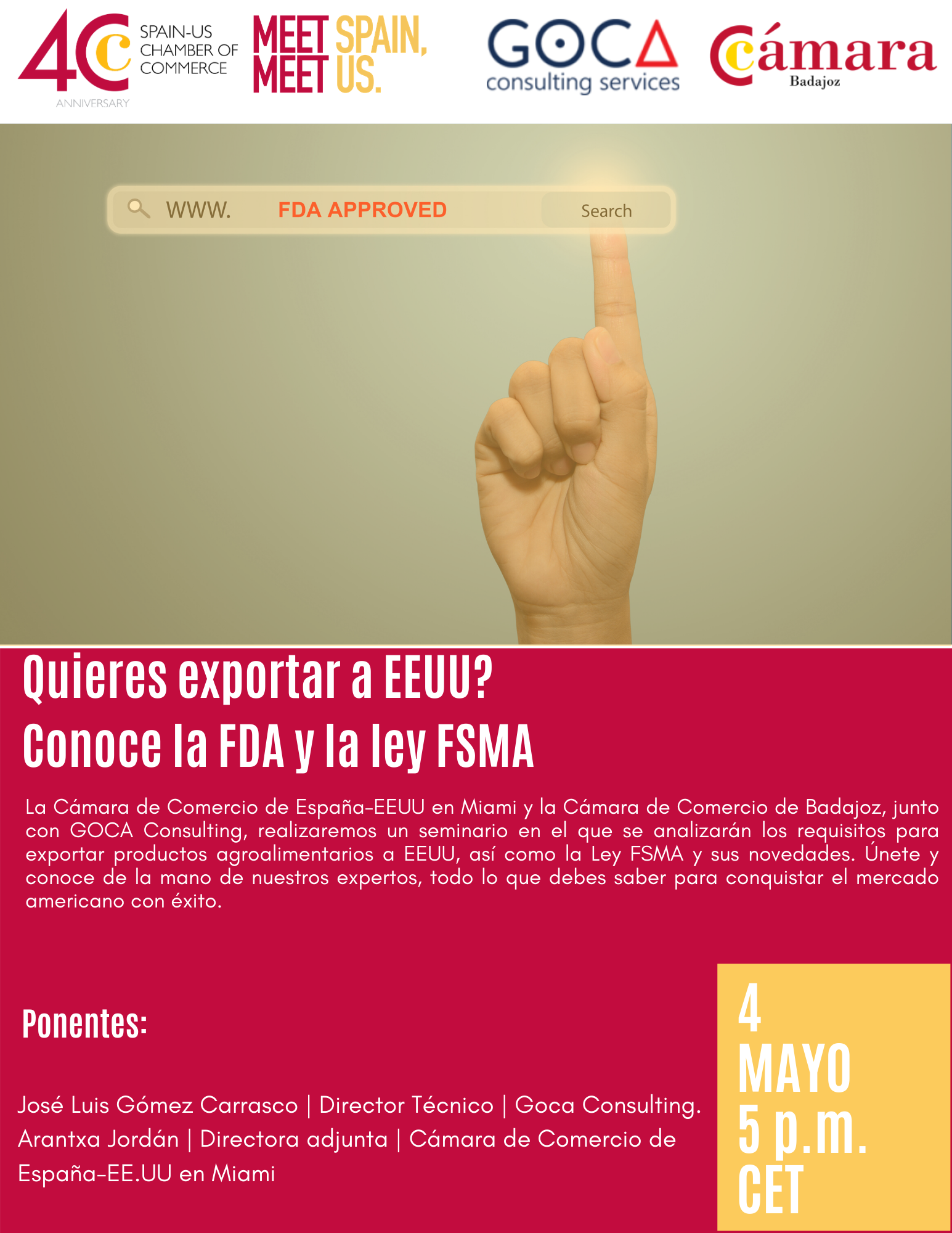 Seminario virtual: ¿Quieres exportar a EEUU? Conoce la FDA y la ley FSMA