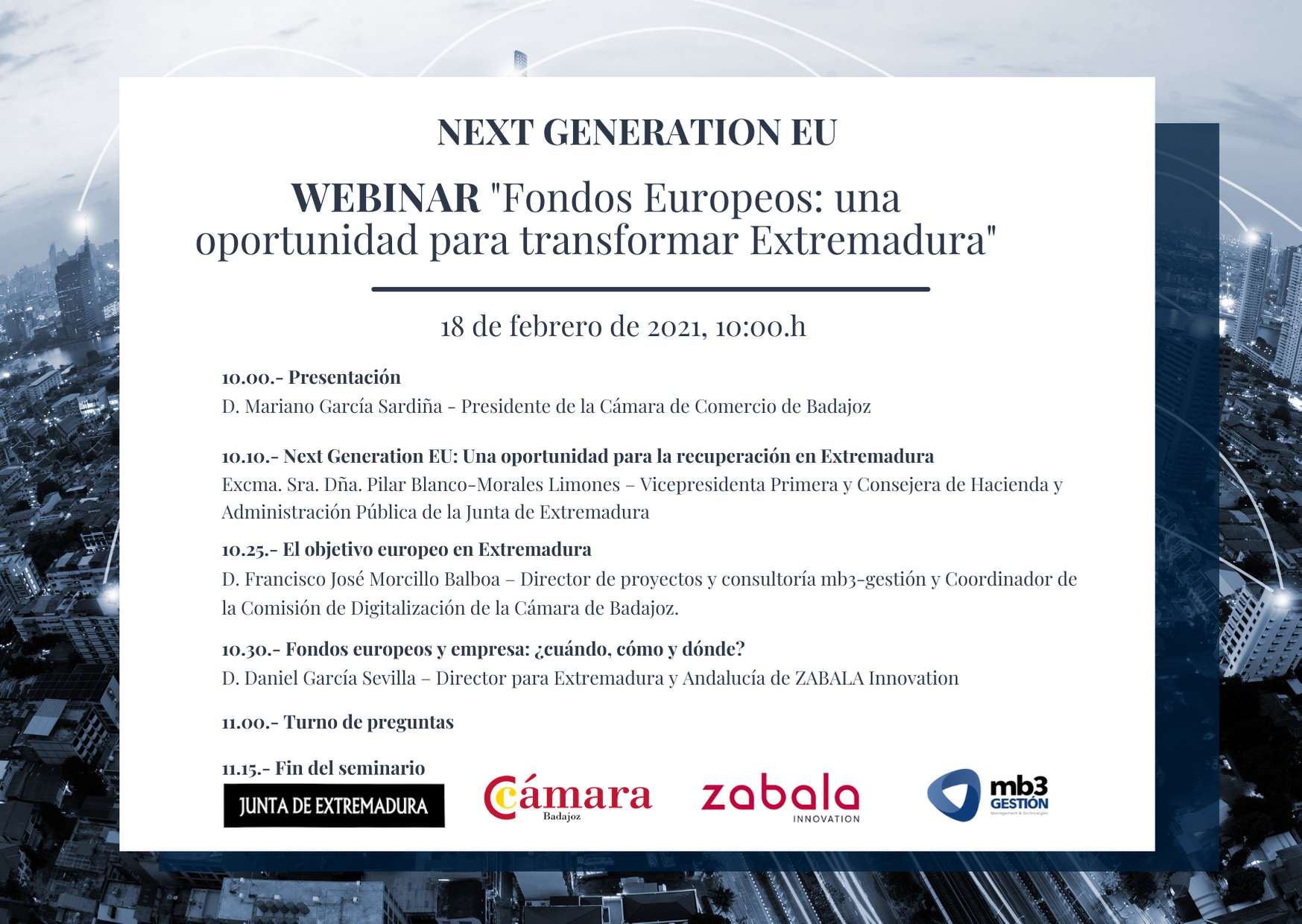 WEBINAR - Fondos Europeos: una oportunidad para transformar Extremadura