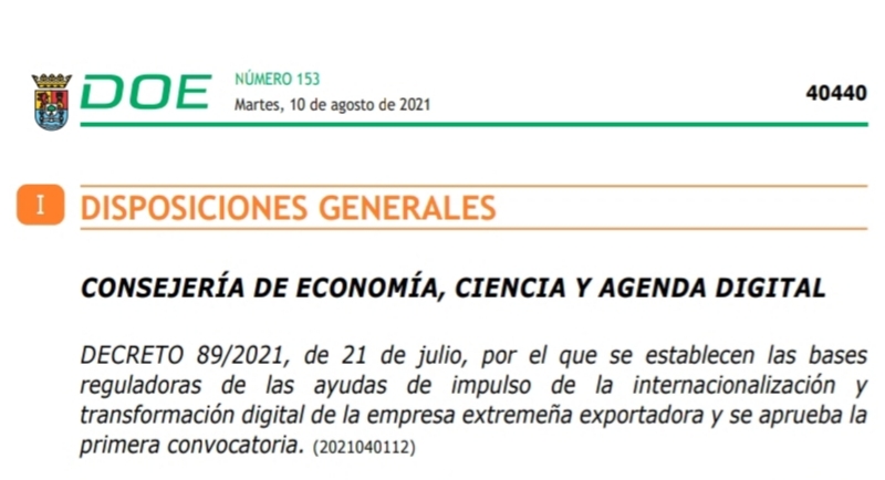 Publicadas las bases y primera convocatoria de ayudas de impulso de la internacionalización y transformación digital de la empresa exportadora