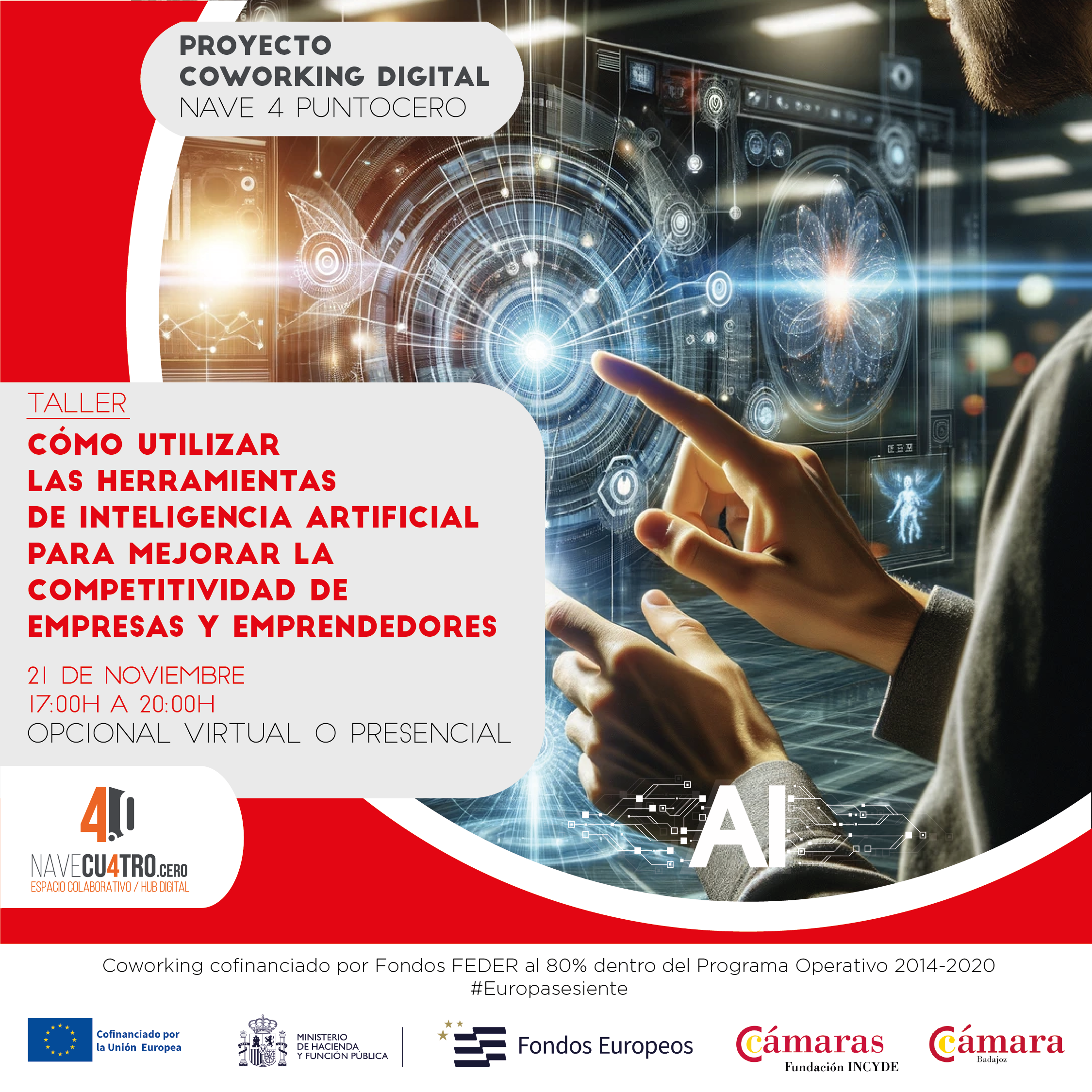 Taller (Presencial) Coworking Hub/Digital: Cómo utilizar las herramientas de inteligencia artificial para mejorar la competitividad de empresas y emprendedores