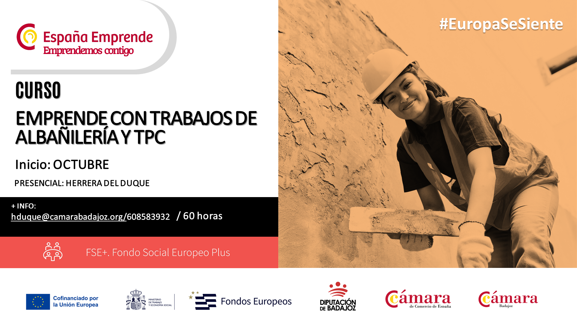 CURSO ESPAÑA EMPRENDE: Emprende con Trabajos de Albañilería y TPC